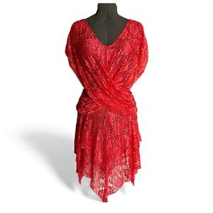 Vtg Sheer Lace Asymmetric Dress Sz S Fairycore Romantic Christmas Holiday Party